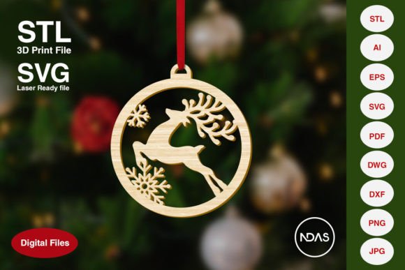 Jumping Reindeer Christmas Tree Ornament: A Festive Design Asset